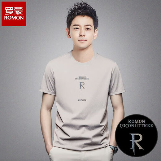 ROMON (ROMON) 2025 Hong Kong style short-sleeved T-shirt for men's summer new style middle-aged and young badminton light pink round neck T-shirt round neck short sleeve 21#xsx7022 military green M 90-120Jin [Jin equals 0.5 kg]