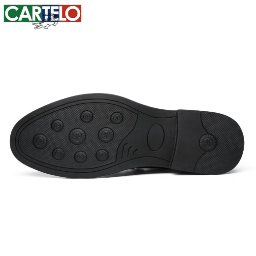 卡帝乐鳄鱼（CARTELO）英伦手抓纹头层牛皮男鞋商务休闲男士皮鞋擦色婚鞋皮鞋9735黑色40