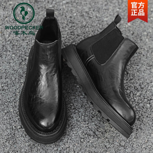 Woodpecker Chelsea Boots Boots Men's Bothotes Automne et hiver NOUVELLE CHAUSSIONS HOMMES BRIT BRITANNE BOOTS CHAUIQUES VÉLICATIONS BOOTS MARTIN ÉPARGE BOOTS MEN'S BOOTS NOIR 38