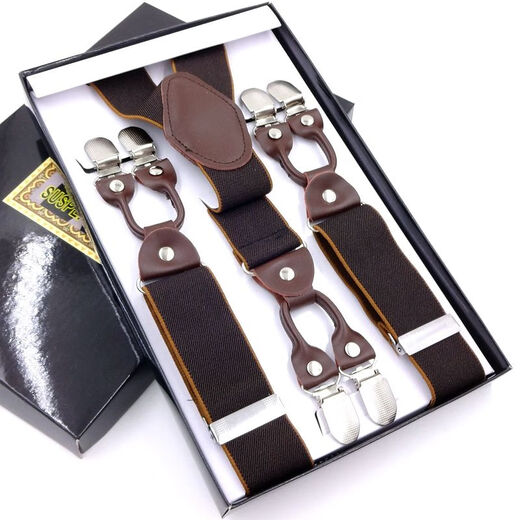 Mingjins neues Produkt Herren breiter Riemen Männer Hosentender High-End-High-End-Sechs-Klip-Männer-Fett-Männer-ältere Hose verlängerte Elastizgurt Clip Black Leder