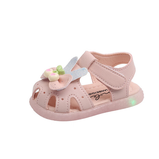 G.DUCK KIDS little yellow duck baby shoes summer luminous shoes baby girls sandals 0-1-3 years old children's anti-slip soft sole toddler shoes 8007 pink 19 inner length 13.5cm