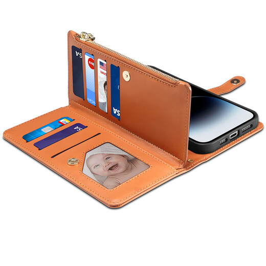 Jinhao es adecuado para iPhone16 PRO MAX HAND PANPANY Apple 15 Crossbody Willet 14 Caja de teléfono móvil con cremallera 13 Flip Hebilla magnética 12 Tarjeta Cubierta completa Case de protección anti-caza Flip Tarjeta de cremallera marrón (brazalete + correa para el hombro) Apple 15 MAX MAX
