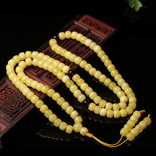 Zhimo Original Beeswax Amber Old Type White Flower Nectar 108 Bucket Beads Chicken Oil Yellow Bracelet Buddha Bead Necklace for Men and Women Old Type White Flower Nectar 108*8mm