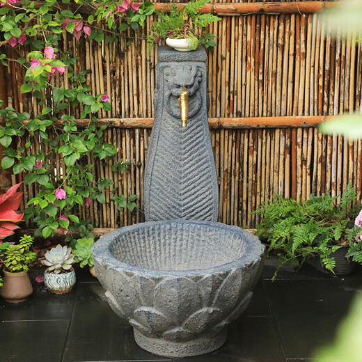 Kushifang courtyard balcony water plug mop pool outdoor garden decoration landscaping column faucet household floor-standing mop pool W055-2 Peaceful Joy column water plug with faucet