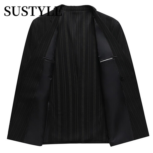 SUSTYLE high-end luxury men's suit suit men's spring and autumn business plus fat double-breasted groom's suit jacket men's black two-piece suit 2XL 185