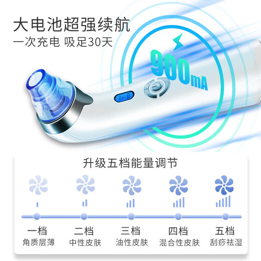 Definir instrumento de belleza para espinillas, limpiador facial doméstico, artefacto de limpieza de poros, instrumento de belleza eléctrico para limpieza facial y espinillas, bomba de succión de alta gama, supersucción, modelo azul y blanco