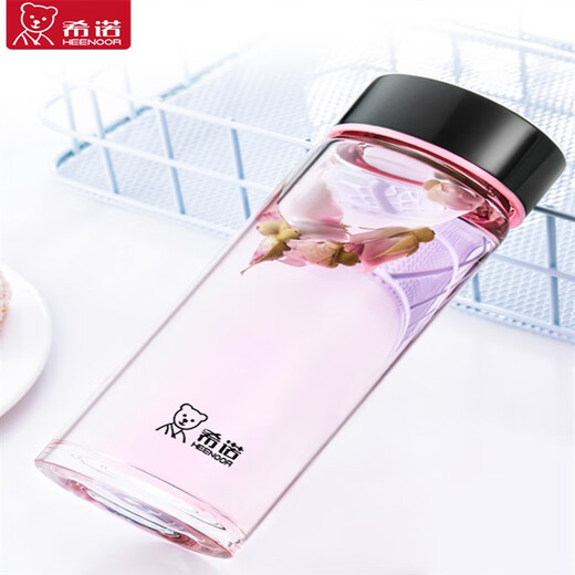 希诺（HEENOOR）希诺玻璃杯女单层加厚带盖花茶杯少女清新可爱创意家用便携杯子 360ml 绿色 XN-6172