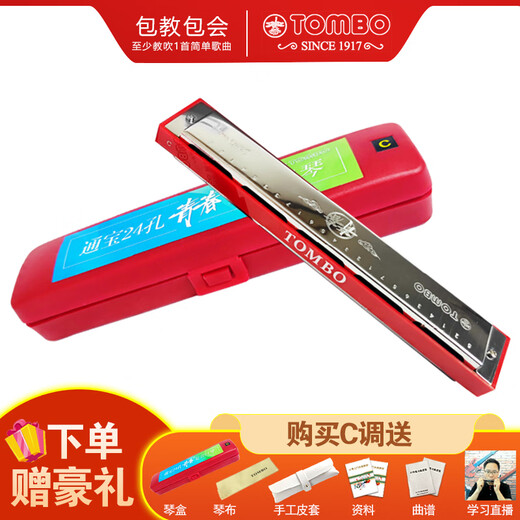 通宝（TOMBO）青春系列24孔复音口琴儿童学生成人新手初学者入门进阶乐器 6624Q 24孔#C调