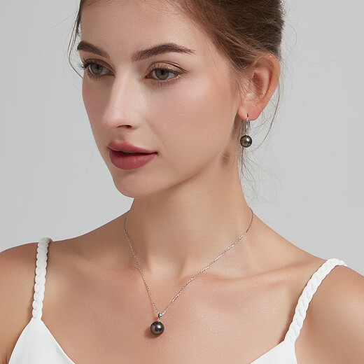 Haitui 18K gold Tahitian black pearl pendant single (Xin Ling) black seawater pearl necklace birthday gift for women A grade / minor flaws 10-11mm