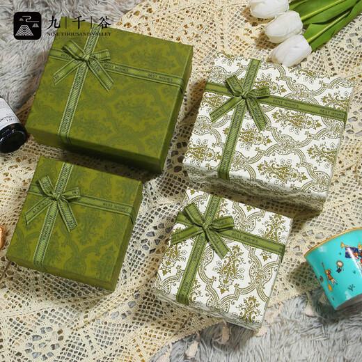 Jiuqiangu Gift Box Large Empty Box Chinese Valentine's Day Gift Premium Tote Bag for Girlfriend Retro Green Set 1143