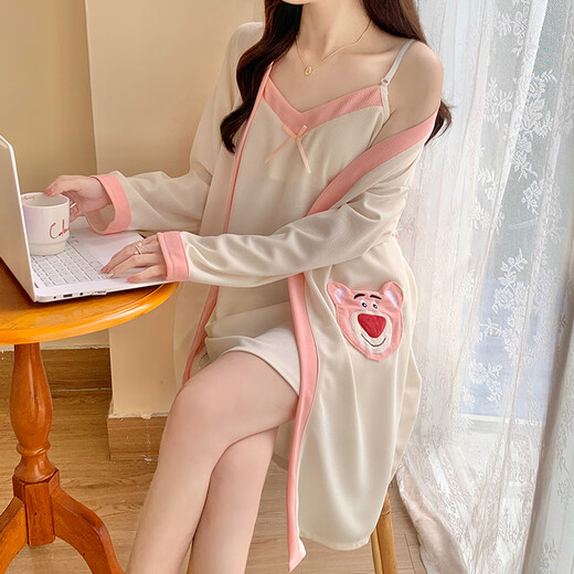 Catman Strawberry Bear Pajamas para mujeres en primavera, verano y otoño Sexy Pecho de pecho ropa de dos piezas MBN_9904# Set de dos piezas Stilzai-Blue M 160