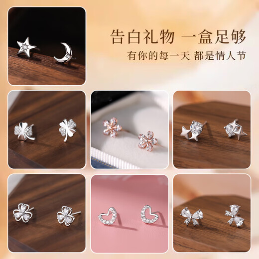 Su Shiliu 999 pure silver light luxury high-end one-week earrings women's earrings and earrings set birthday gift for girlfriend and wife seven-piece set of bright star earrings