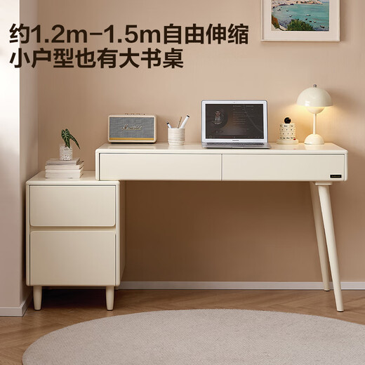 Quanyou Home Modern Cream Style Desk Computer Desk Dressing Table Home Study Desk Bookshelf All-in-One Home Storage Furniture Off-White | Desk + Reverse Shelves