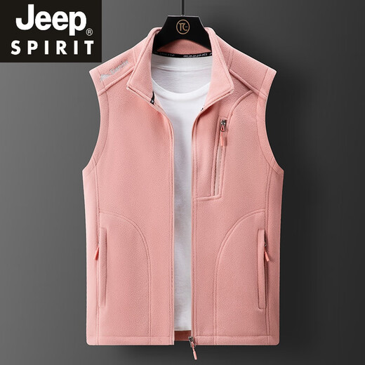 JEEP SPIRIT情侣摇粒绒马甲男女秋冬季无袖坎肩抓绒背心户外保暖开衫立领外套 9277男-深灰 XL