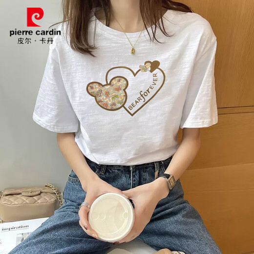 Pier Cardin Bambus Joint Cotton White Kurzärmelte T-Shirt für Frauen im Sommer 2025 Neues dünn loses halbärmelige T-Shirt Top Ins 6210 Weiß M.