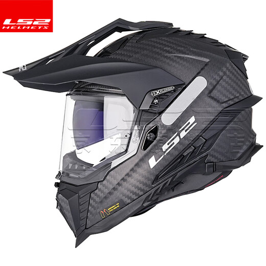 LS2 Carbon Faser Offroad-Zughelm-Motorradhelm Männer und Frauen Motorrad vier Jahreszeiten Anti-Fog Dual Lens MX701 Kohlefaser 6K-dumme Schwarz L (55-56)