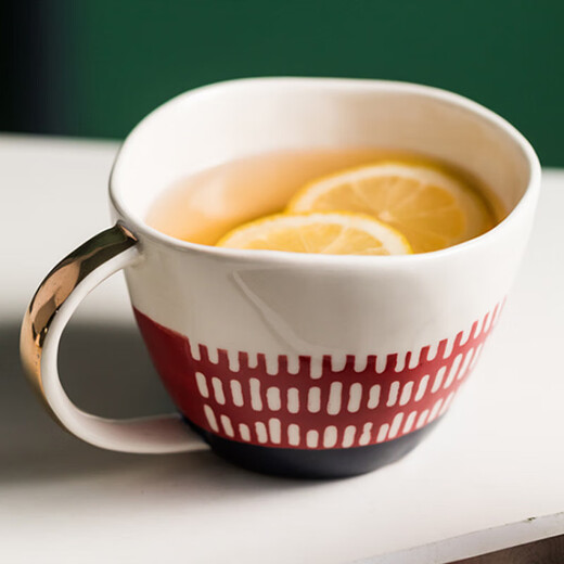Perfect Nordic ins style coffee cup mug milk cup ceramic simple breakfast cup couple cup red plaid 380ml