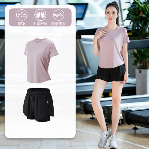 啄木鸟（TUCANO）跑步运动套装女夏季薄款健身服瑜伽服专业高端短袖短裤速干套装 紫色两件套(紫) M