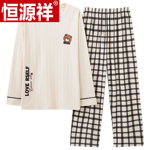 Hengyuanxiang (HYX) 2 Sätze von Paaren Pyjamas Herbst Baumwolle Langarmes Ins Schlafsaal tragen einen Mann und eine Frau Frühlings- und Herbst-Heimbekleidung GXT9913- Lose und komfortabel [zwei Preise Sätze] Frauen L+ Männer L.