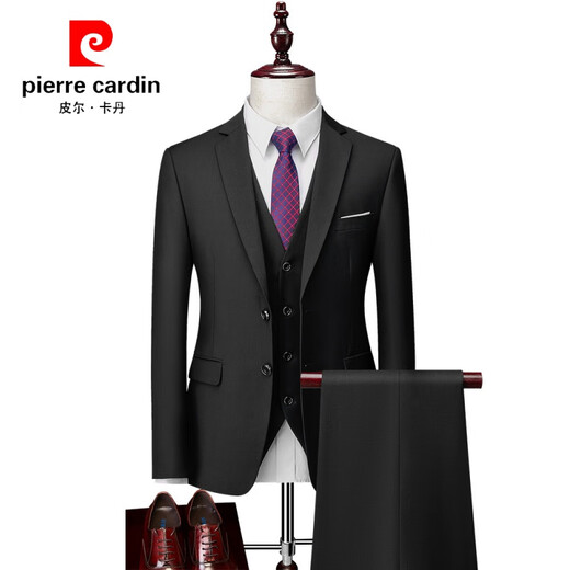 Pierre Cardin 2024 Autumn and Winter New Men's Business Solid Color Suit Suit White-collar Groomsmen Work Suit Three-piece Men's Formal Suit Lake Blue M-170