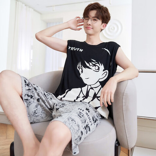 Junjun Suidi Mei Pijamas para hombres Chaleco de verano modal Seda de hielo Conjunto de ropa para el hogar de dibujos animados para hombres adolescentes y estudiantes Modal-Z838 Wukong XL (Altura 170-175 125-145 Jin Jin equivale a 0,5 kg)