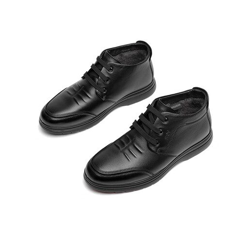 Red Dragonfly Men's Shoes Winter Warm Casual Business Cotton Shoes Men's Comfortable Velvet Casual Leather Shoes Dad Shoes WTA43333AG Black 42