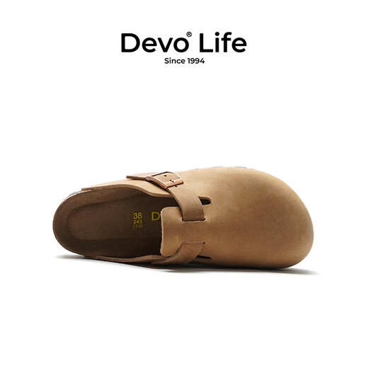 Devo Life's Wo Cork Schuhe für Männer und Frauen gleiche Gelegenheitsschuhe für Halbpack Faulpaare Birkenstock-Schuhe modische Außenschuhe 3624 Aprikosenfarbe Crazy Horse Cowhide 38 (empfohlen, eine kleine Größe zu nehmen)