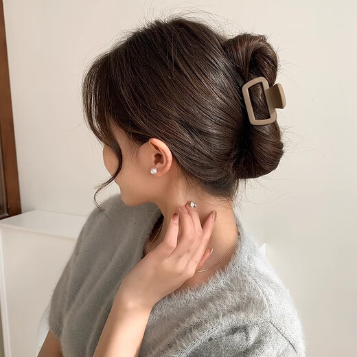 Jay Weiyi Pearl Hairpin Square Small Short Hair Clip Women's New Half-tied Hair Shark Clip Hairpin Headwear BH-FJ111 Black + Coffee 2-piece Set