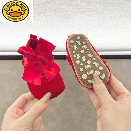 G.DUCKKIDS Spring and Autumn Baby Princess Shoes 0-1 year old 3 months 100 days red festive baby week New Year soft sole toddler shoes New Year princess shoes 02 model / soft cow tendon sole size 16 size 13cm / about 9-16 months