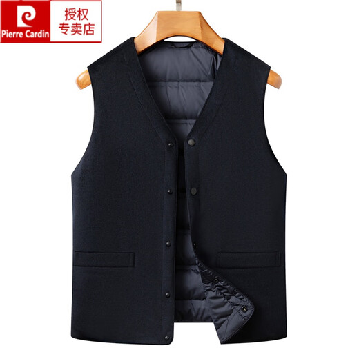 Pierre Cardin high-end goose down vest wool vest men's down vest thickened vest dad winter warm woolen jacket black 180/XL recommended 145-160Jin Jin equals 0.5 kg