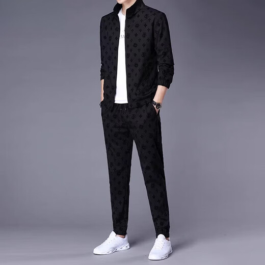 Pierre Cardin Casual Sports Costume masculin 2025 Spring and Automne New Trendy Veste avec pantalon Clothing Men's Clothing Set 6629 Black Suit [Top + Pantalon] Plus Velvet L [111-125Jin [Jin est égal à 0,5 kg]]]