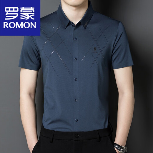 Romon (Romon) Sohn Hochzeitskleid Vater tragen Kurzärmel-Hemd mit mittleren Altersschwieger Bankett Hochzeit Bankett Sommereiseisen halbärmeliges Hemd Männer rot 180/xxl