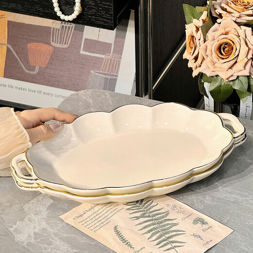 Donau Mengqipai дорогая миска бытовая керамическая миска для еды двуухая суповая миска миска в кремовом стиле посуда посуда миска палочки для еды посуда глазурь 12,5-дюймовая рыбная тарелка 2 шт. 1392 золотой край