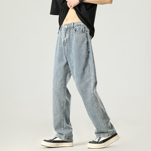 Foss Phil jeans for men in autumn and winter, versatile, slim, loose, straight, trendy wide-leg American casual pants, medium blue XL