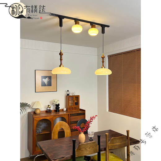 XMSJ玄关吊灯入户造型灯艺术感中古风餐厅可移位轨道吊灯复古法式奶油 2677-2头(焦糖色灯罩)+50cm轨道