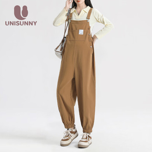 Unisunny schwangere Frauen Overalls Frühlings- und Herbststile tragen große Lose lässige Hosen Schwangerschaftszeit Mutterschaftsnutzung Mode schwangere Mutter Weitbein Hose Khaki L.