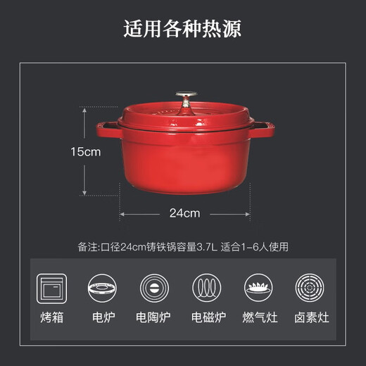Staub-Küche Produkte aus Frankreich Emaille Gusseisen-Topf Doppelohrsuppe Cherry Red 24 cm 40509-835 importiert