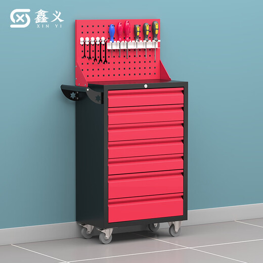 Huili Tool Trolley Multifunctional Mobile Iron Tool Cabinet Repair Drawer Combination Hardware Tool Box Thickened Black and Red 7 Drawers