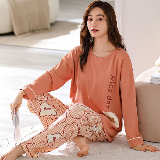 熊司令6XL特大号胖妹妹长袖睡衣女春秋加肥加大码240斤宽松套装秋冬 knc9928 均码  S60-80斤
