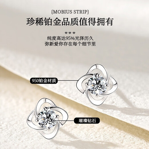 China Gold (CHINA GOLD) Platinum Diamond Earrings for Women Platinum Earrings Four-leaf Clover Earrings Birthday Gifts for Girlfriends and Wife Wedding Anniversaries Jingsuda Platinum Four-leaf Clover Earrings-Diamond