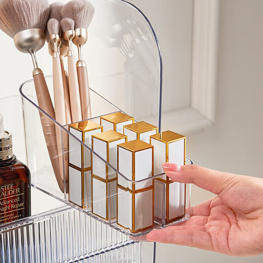 Miku Cosmetics Storage Box Home Desktop Dustproof Large Capacity Storage Box Dressing Table Lipstick Skin Care Products Storage Box Dustproof Three-Layer Big Mac Custard - Free Lipstick Box