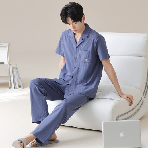 俞兆林新款新中式舒适男士春秋季夏季棉质家居服套装开衫休闲可外穿睡衣 16858A L