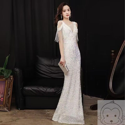 Weiaiidexiaosongshu Abendkleid für Frauen 2023 Neues Banketttemperament Fischschwanz Gastgeber leichter Luxus Nische High-End Pink M