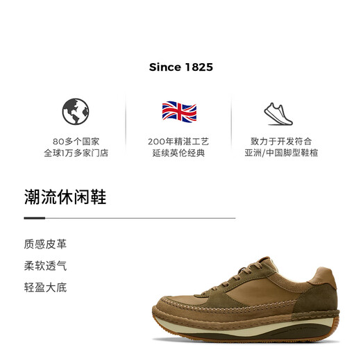 Clarks其乐气垫王系列男鞋新款柔软透气厚底拼接休闲鞋轻量缓震爸爸鞋 绿色 261798437 43