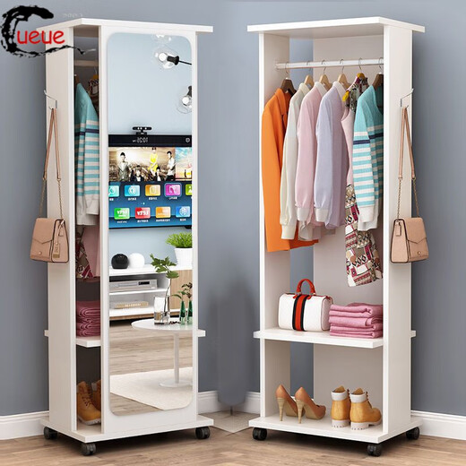 Mirador de aderezo de Ueue Ropa colgante Hanger Integrado de cuerpo completo Gabinete de almacenamiento del espejo del espejo del espejo del hogar del dormitorio del dormitorio móvil Espejo de un blanco cálido