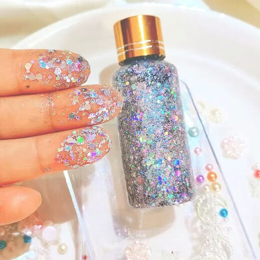 Mengkeduo Stage Makeup Liquid Sequins Sparkling Powder Gel Sparkling Children's Performance Makeup Face New Year's Day Concert Shining Silver with Brush