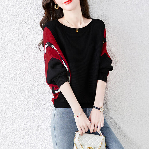 
Cypress House Bat Sleeve Sweater Women's 2025 Autumn New Contrast Color Versatile Can Wear Outer Pullover Knitted Sweater