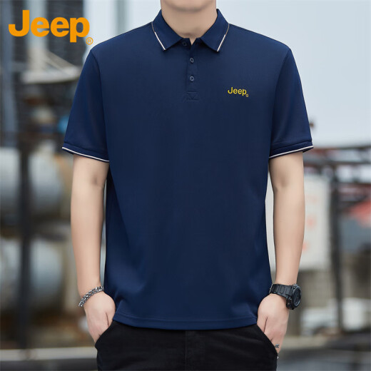 吉普（JEEP）短袖T恤男夏季男士凉感休闲宽松POLO衫上衣服男装 藏青  XL 