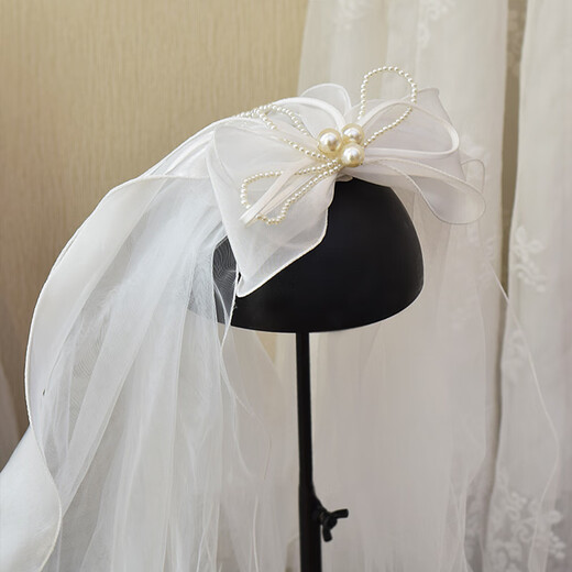 Bo Naling Proposal Veil, Bridal Head Certificate, Bow Hijab, Internet Celebrity Hairpin, Photo Ritual Confession Decoration Props, Double-layered Hemming Veil 60cm, Hairpin Style