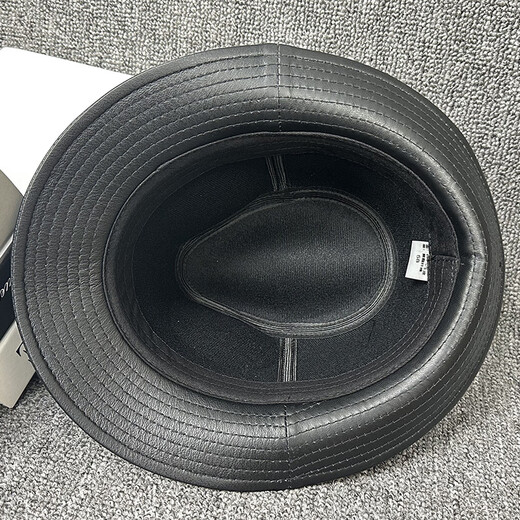 Lee dprre fashion retro jazz hat British style men's new genuine leather hat middle-aged and elderly high-end large-brimmed cowhide hat black 60cm